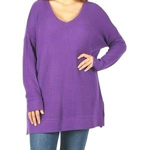 Purple waffle weave long sleeve top NIB